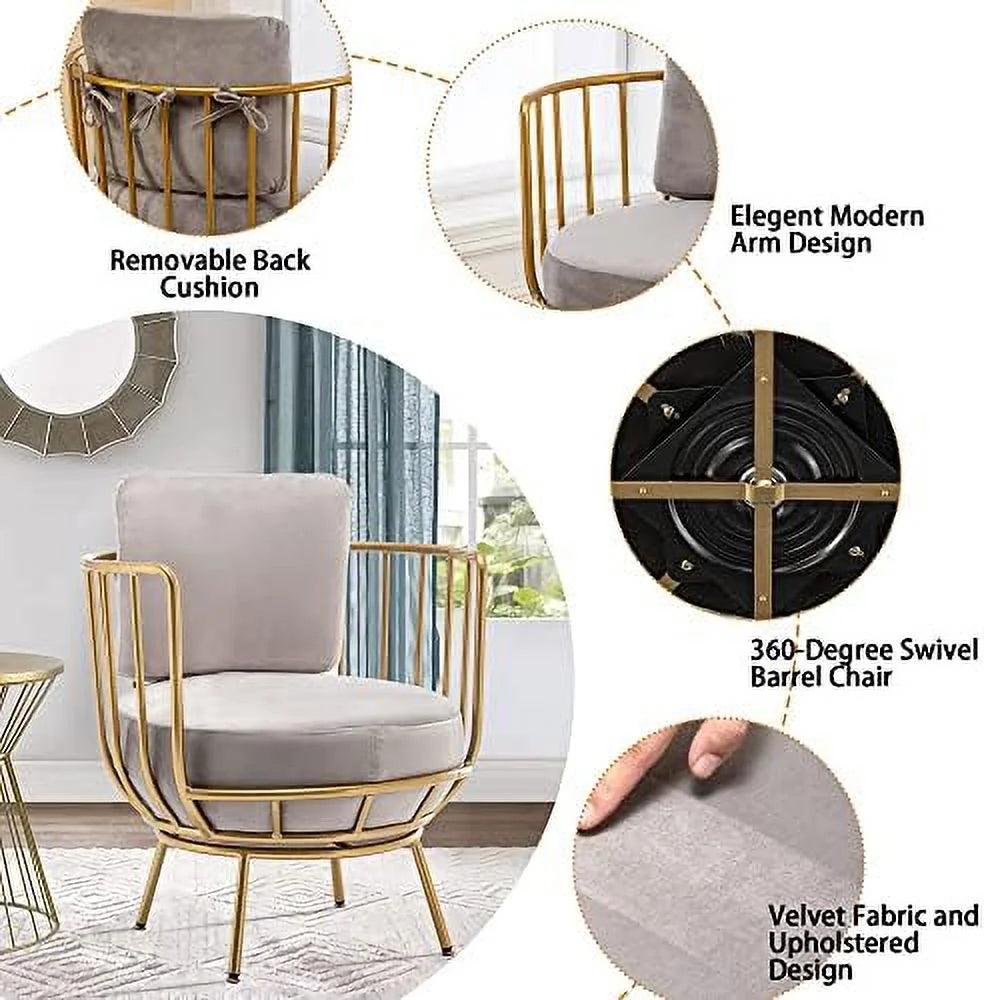 Velvet Swivel Barrel Chair with Gold Legs N358969