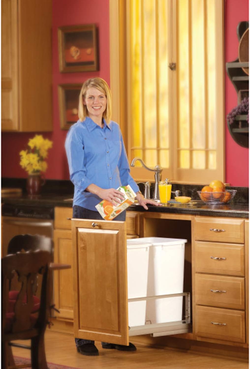 Double 50-Quart Under Mount Pull-Out Waste Container Trash Cans with Soft-Close, White M12556