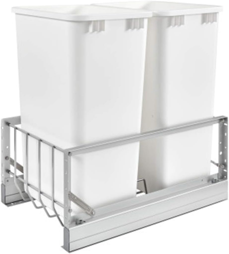 Double 50-Quart Under Mount Pull-Out Waste Container Trash Cans with Soft-Close, White M12556