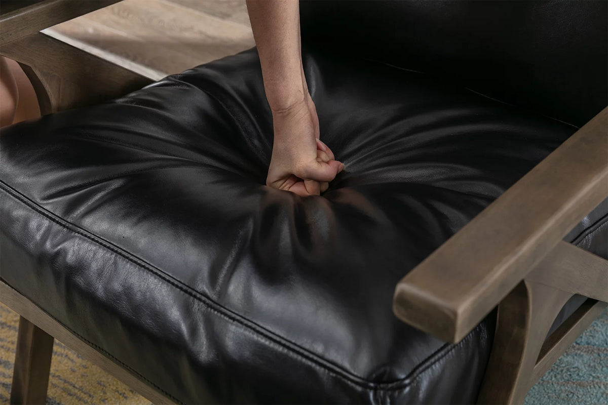 Black Faux Leather Accent Chair and Ottoman Set N71447
