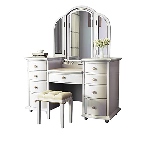 9 Drawer Vanity Table and Stool Set with LED Light W718760