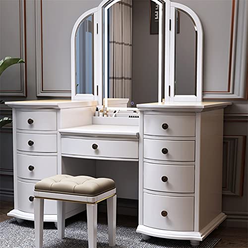 9 Drawer Vanity Table and Stool Set with LED Light W718760