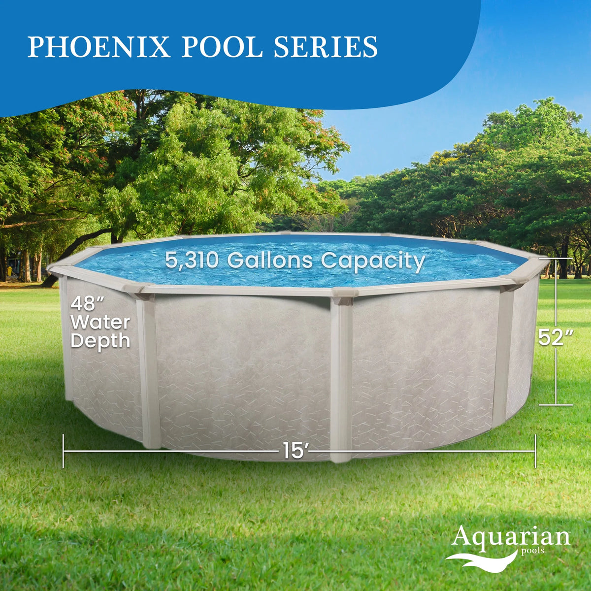 15 Foot x 52 Inch Steel Frame Above Ground Swimming Pool H2805