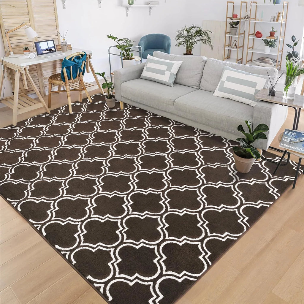 5'x7' Brown Geometric Fluffy Area Rug C6054