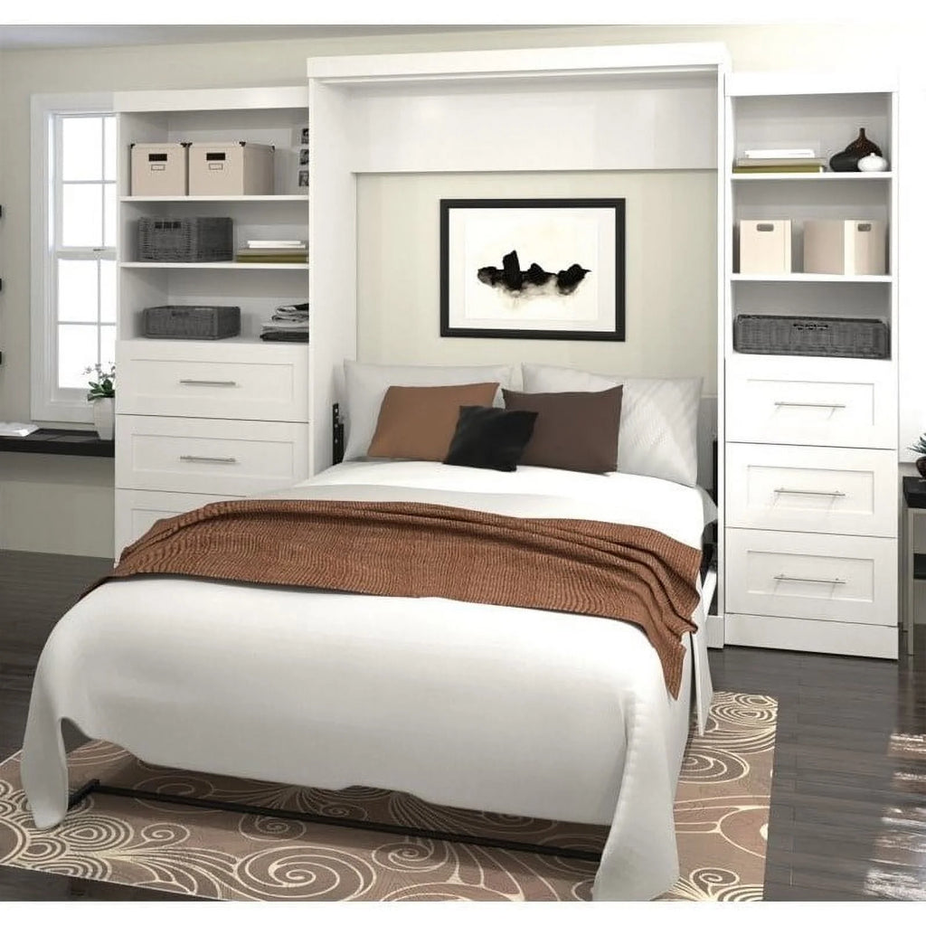 Queen Wall Bed with Storage in White W6857