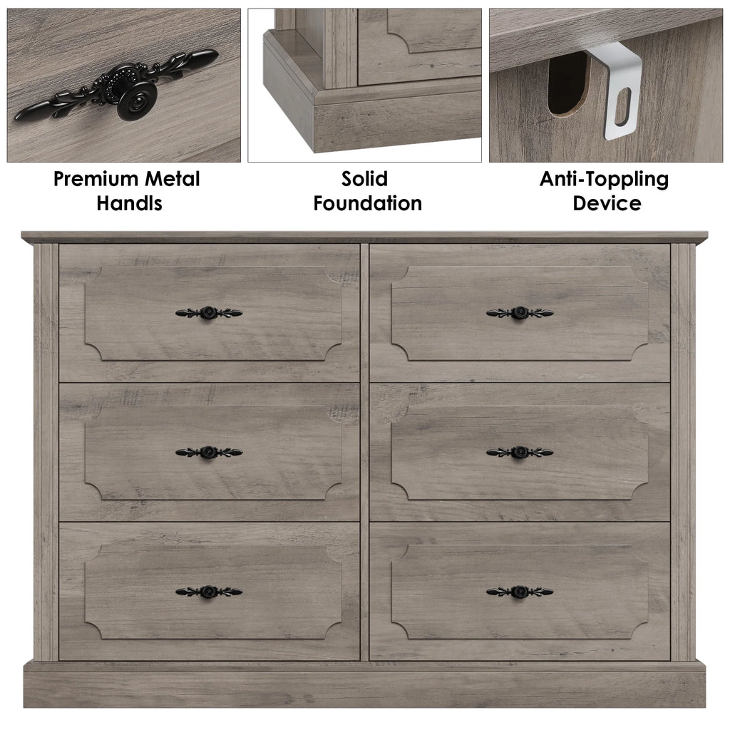 White 6 Drawer Wood Dresser Y4804