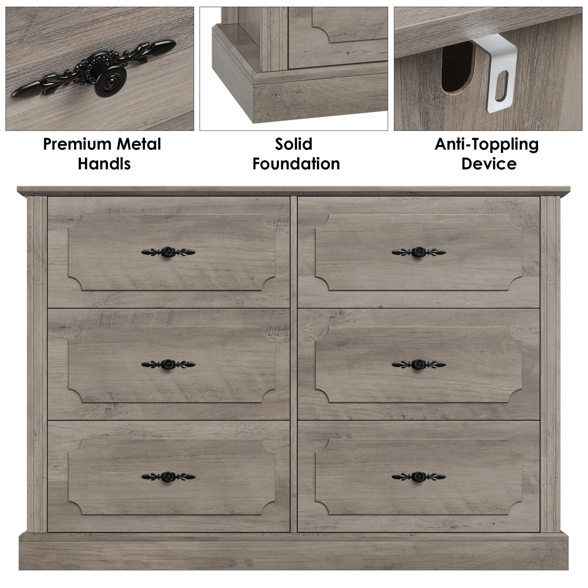 White 6 Drawer Wood Dresser Y4804