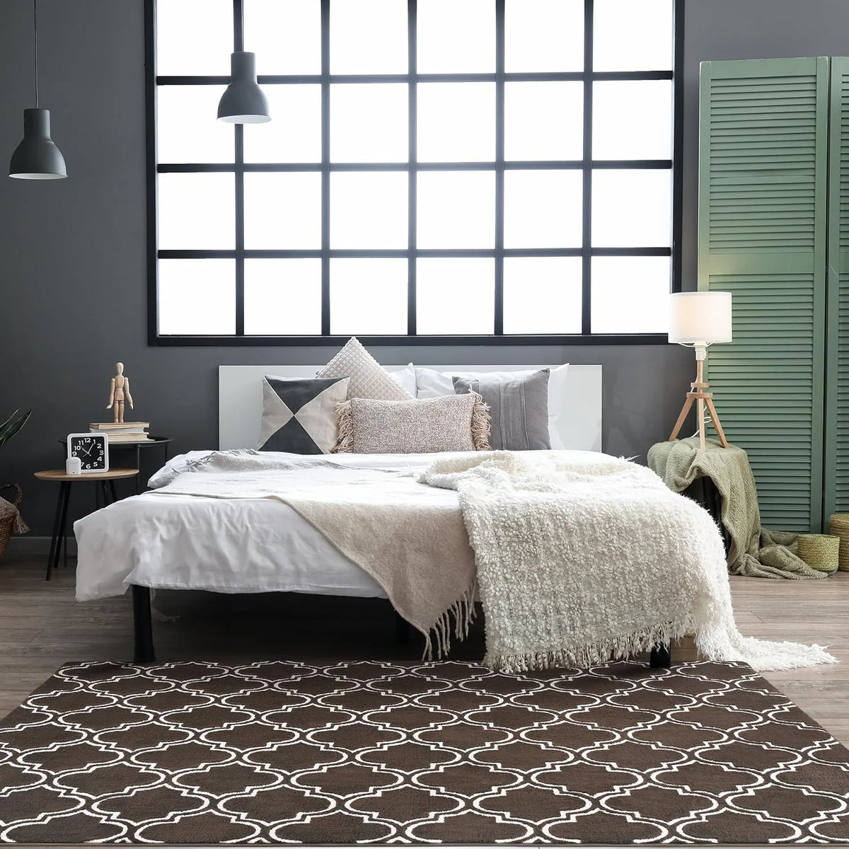 5'x7' Brown Geometric Fluffy Area Rug C6054