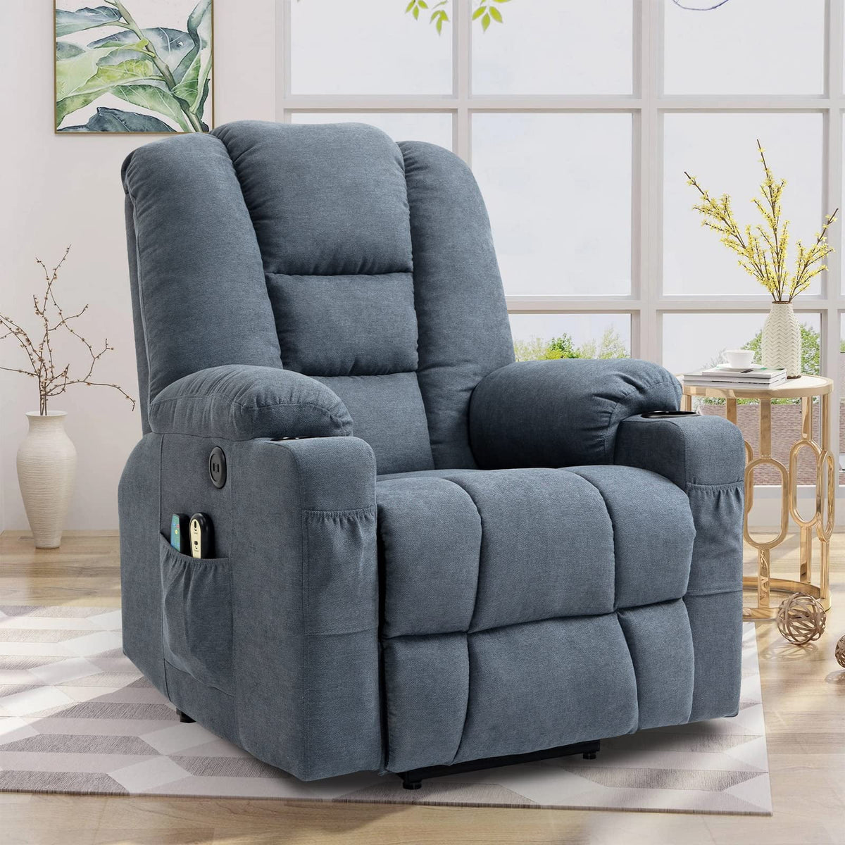 Gray-Blue Fabric Lift Recliner Chair with Heat and Massage T719282