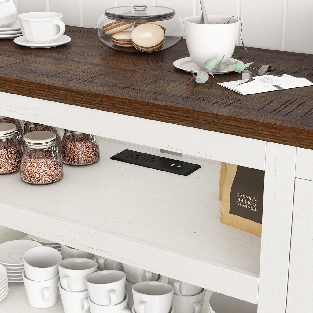4 Layer Brown Coffee Bar Cabinet with Power Outlet C2084