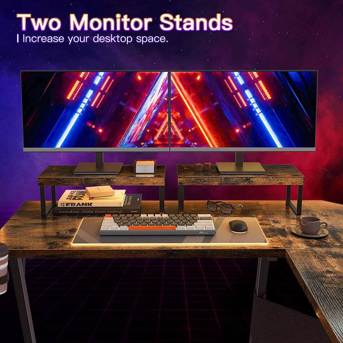 L Shaped Gaming Desk with 2 Monitor Stands A746