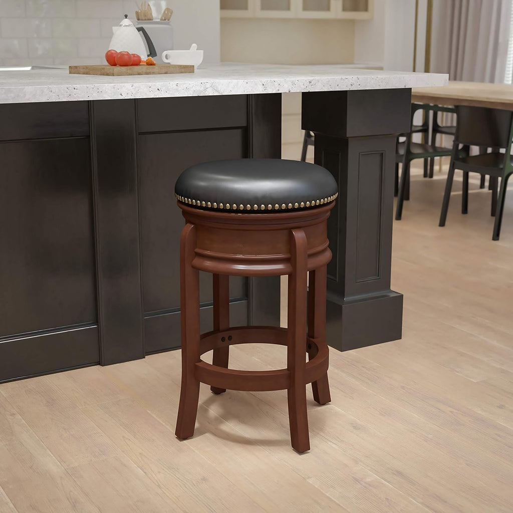 Light Cherry Wood Counter Height Stool with Black Swivel Seat S86215