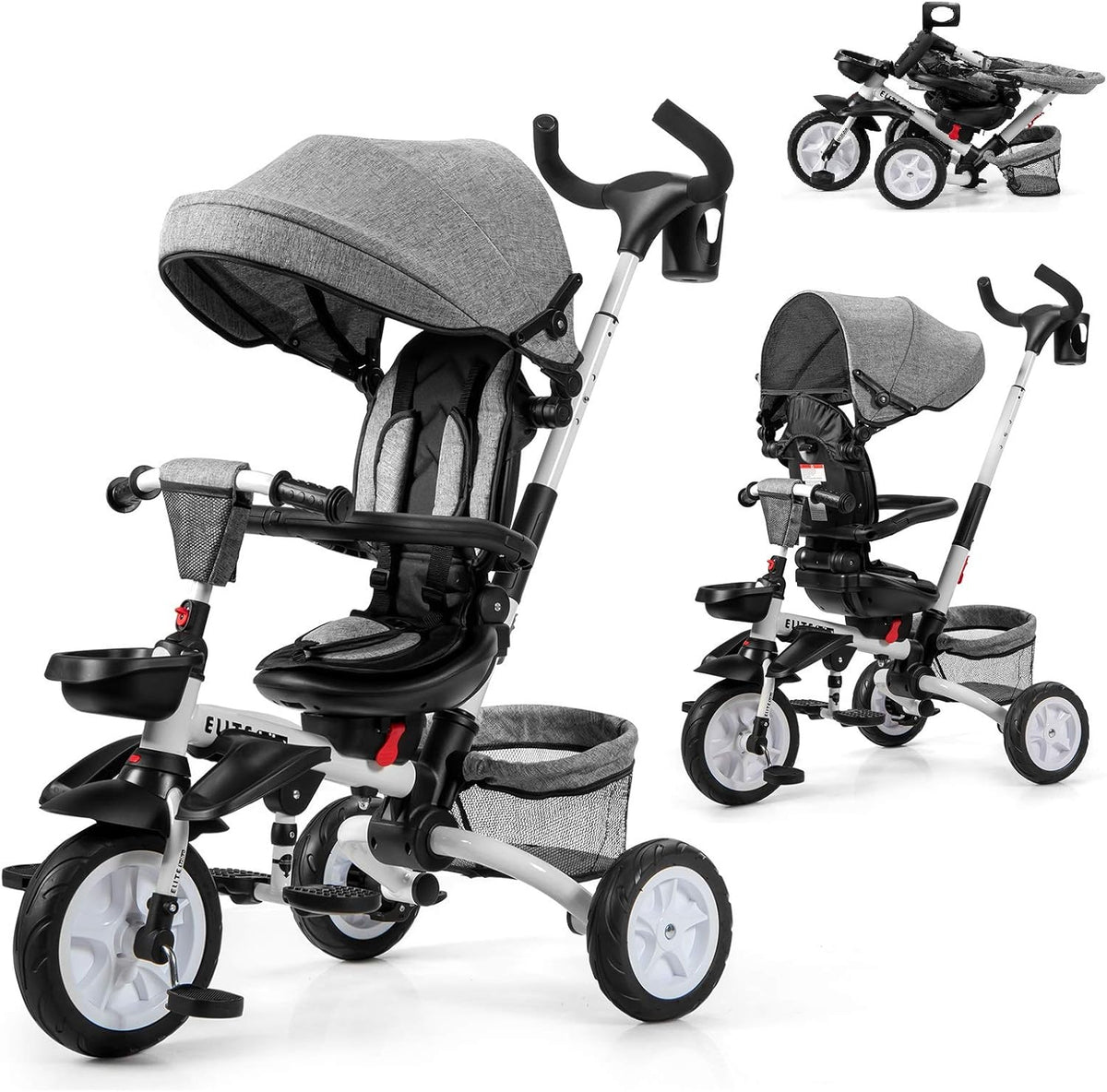 7-in-1 Kids Folding Tricycle with Canopy, Black+Blue K1574