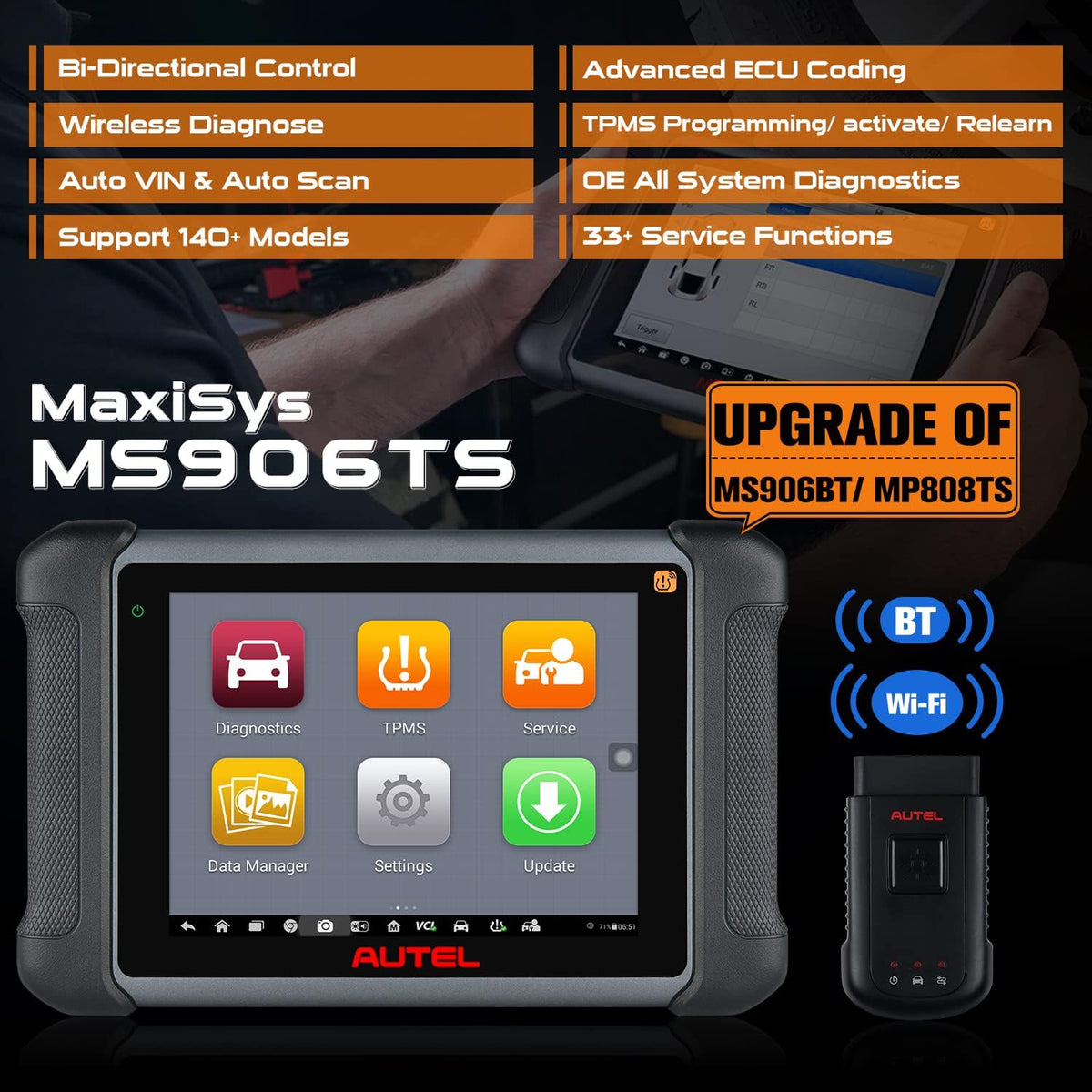 Diagnostic Scan Tool with TPMS and ECU Coding F1075