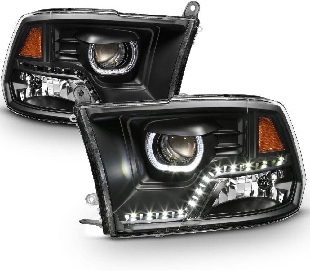 Black LED Projector Halo Headlights Driver + Passenger Side L6413