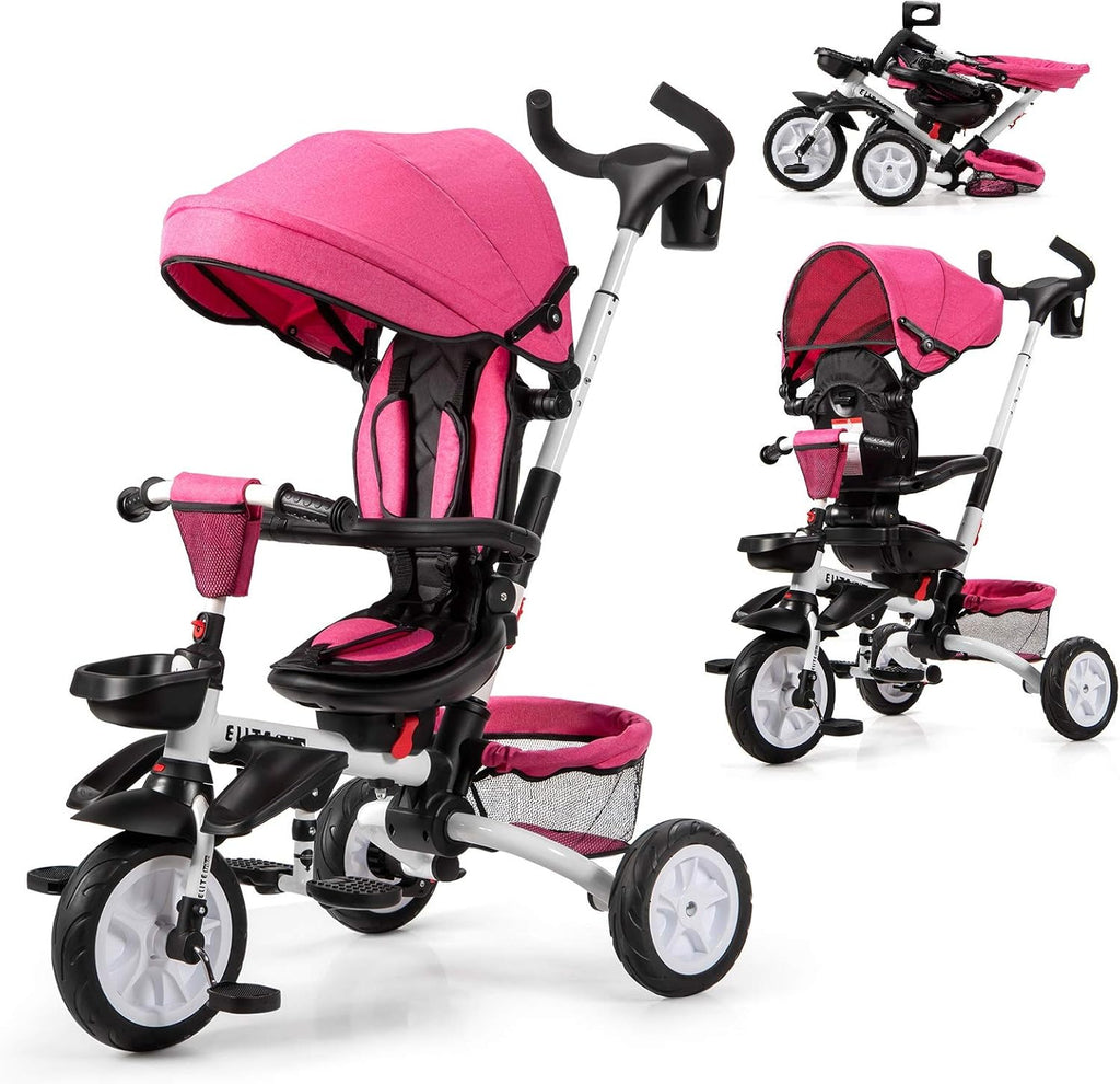 7-in-1 Kids Folding Tricycle with Canopy, Black+Blue K1574
