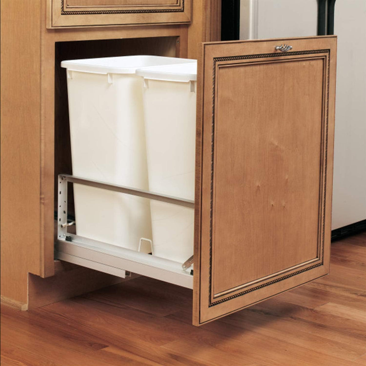 Double 50-Quart Under Mount Pull-Out Waste Container Trash Cans with Soft-Close, White M12556