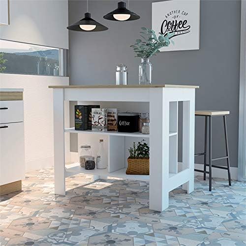 Kitchen Island with White Base and Light Oak Top H67868
