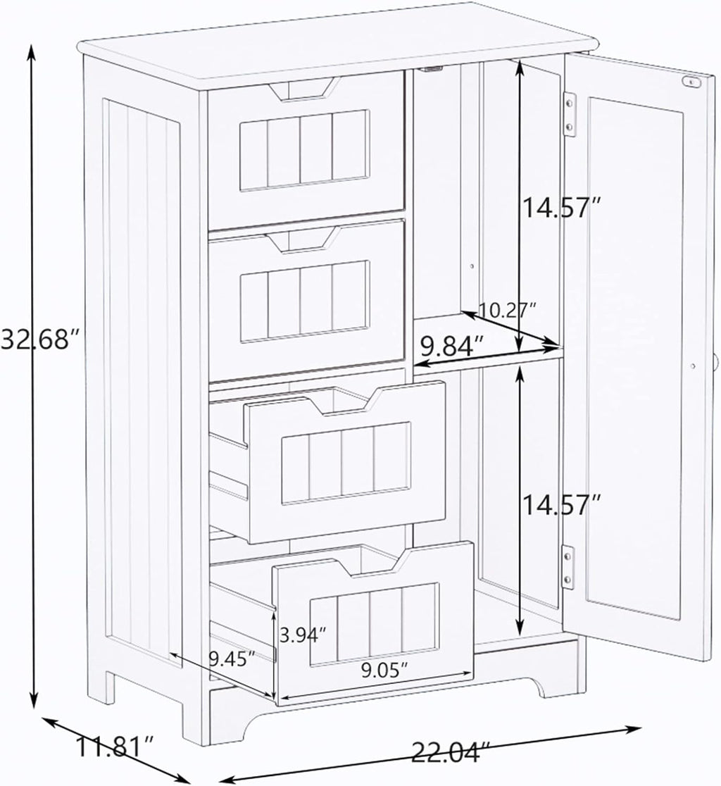 White Freestanding Bathroom Storage Cabinet with 4 Drawers and 1 Door K5851