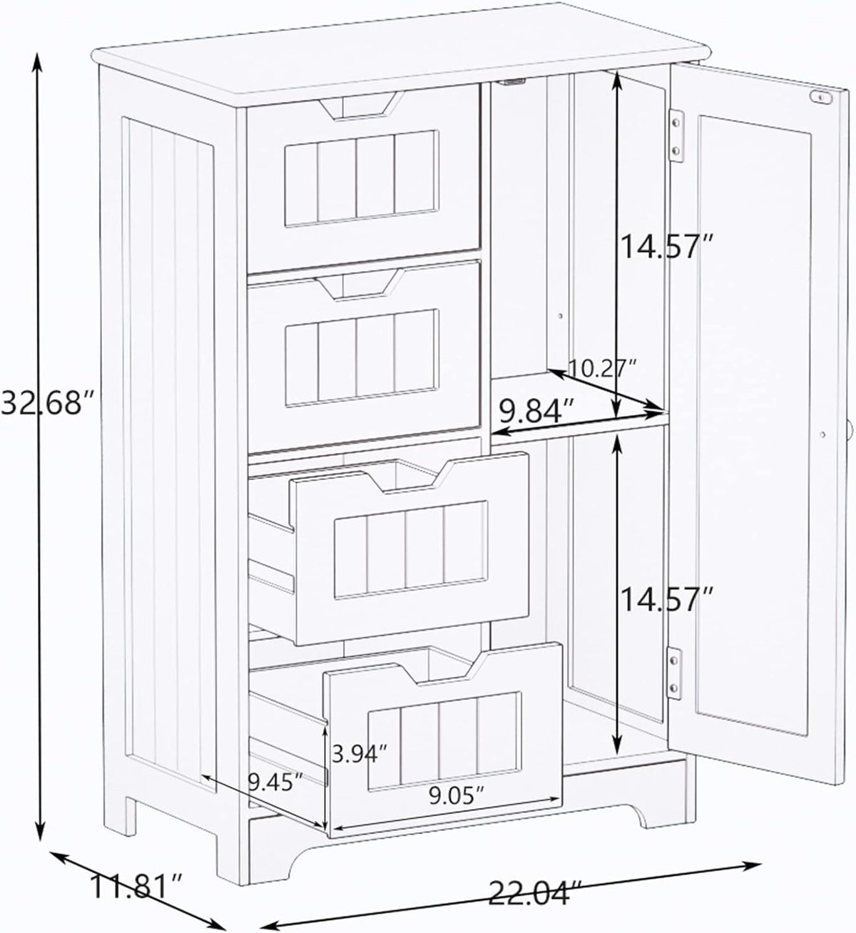 White Freestanding Bathroom Storage Cabinet with 4 Drawers and 1 Door K5851