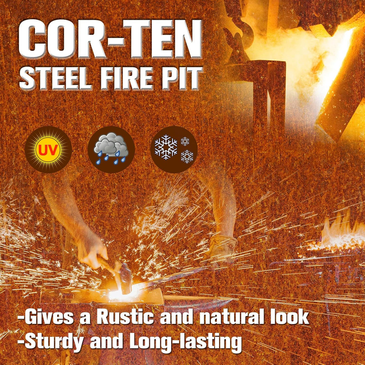 Corten Steel Wood Burning Fire Pit I446261