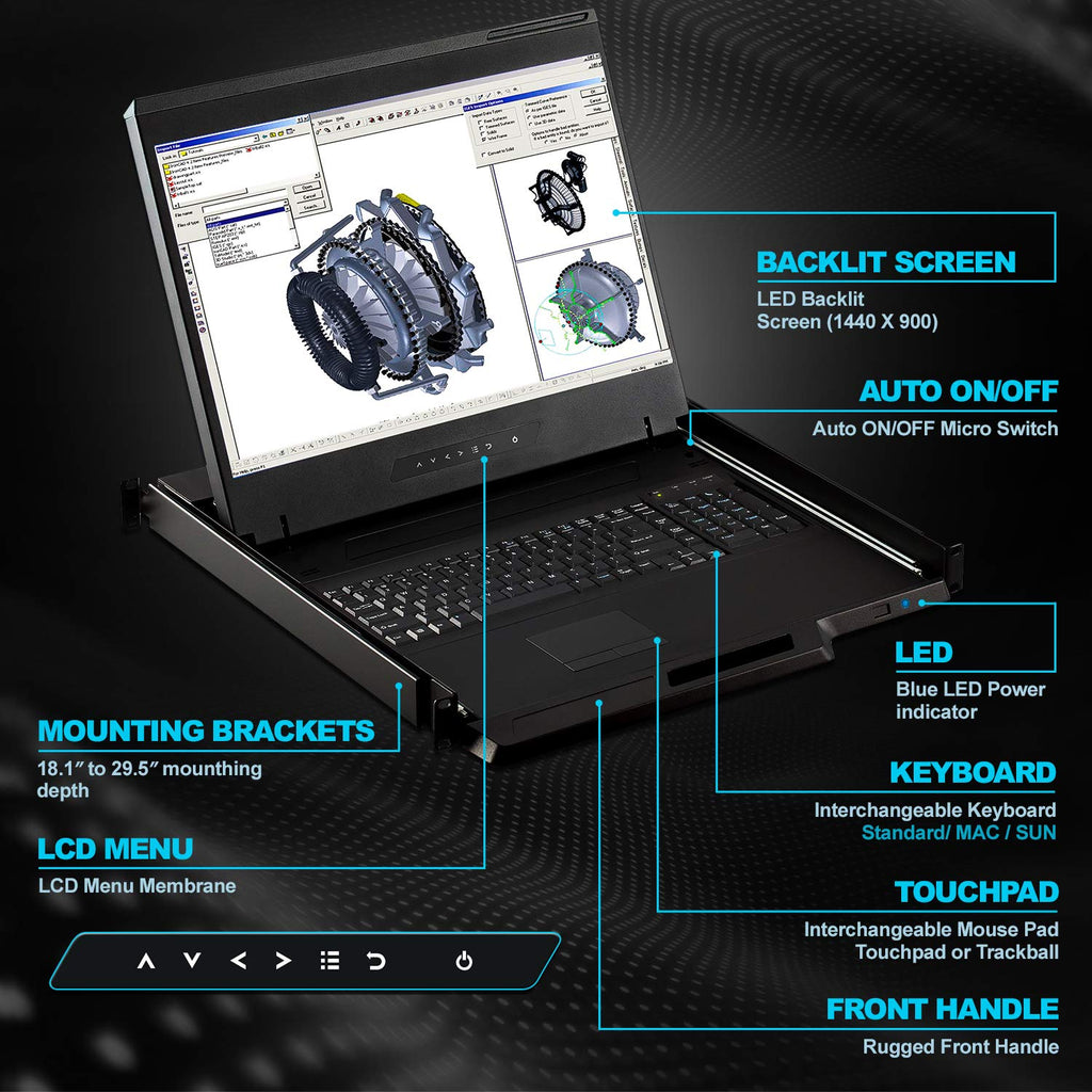 1U 19 Rackmount Monitor with 8 Port KVM Switch P629
