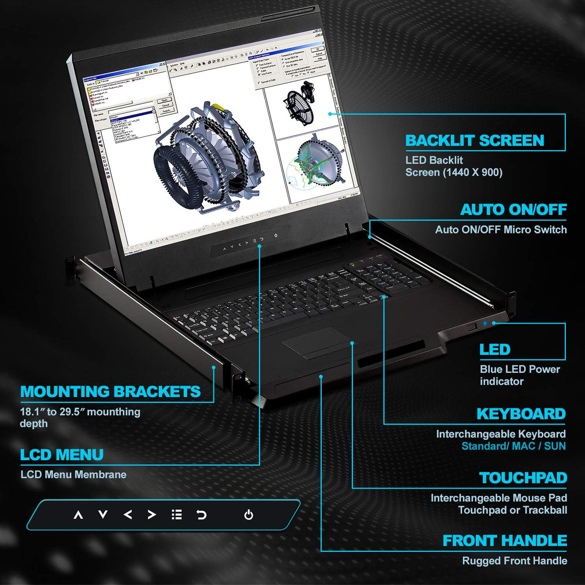 1U 19 Rackmount Monitor with 8 Port KVM Switch P629
