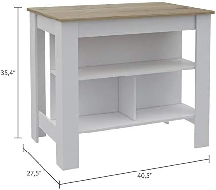 Kitchen Island with White Base and Light Oak Top H67868