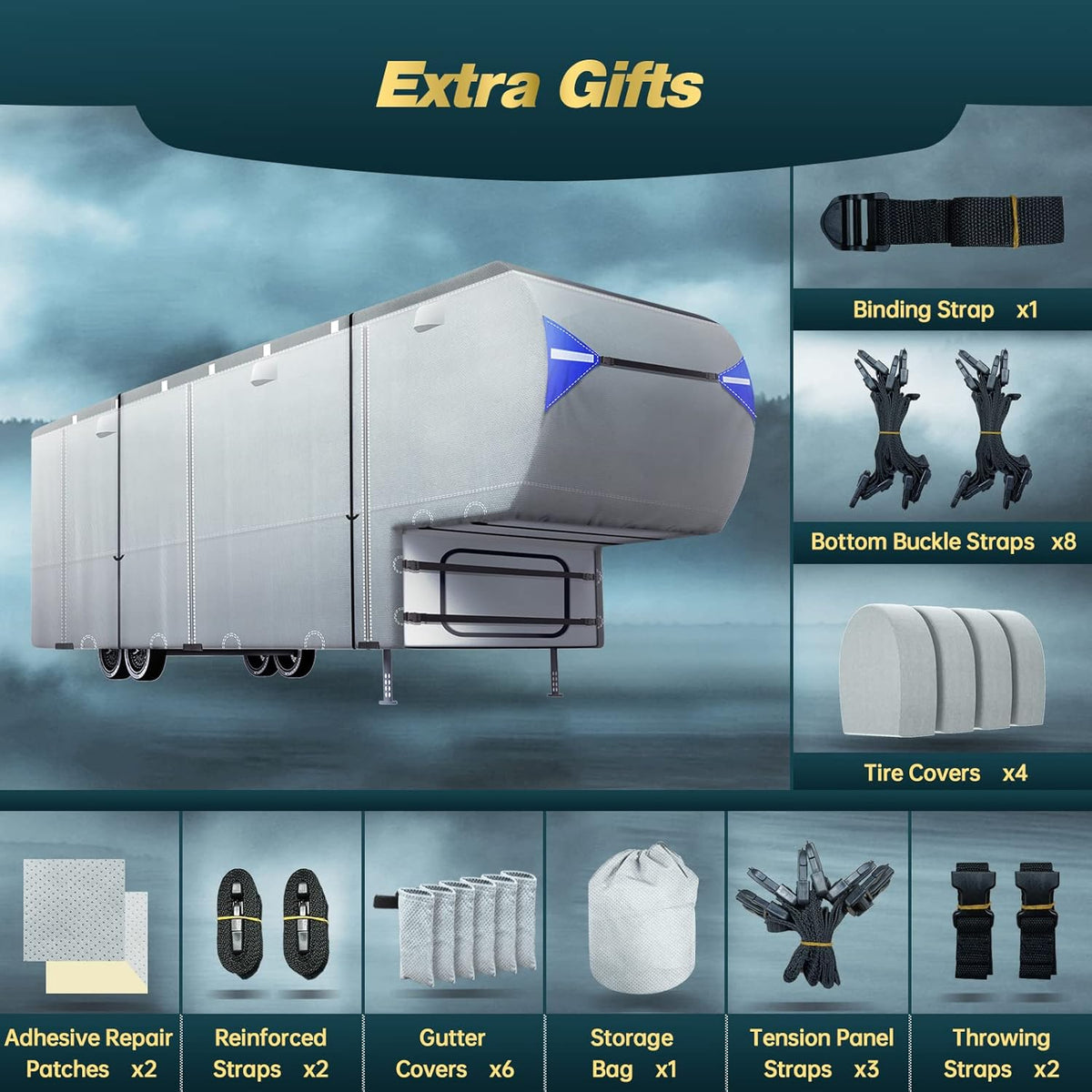 Waterproof Ripstop 5th Wheel RV Cover with Tire Covers F691