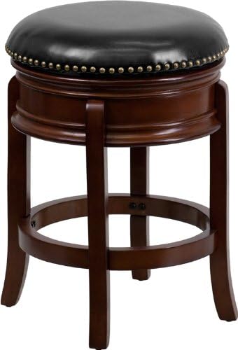 Light Cherry Wood Counter Height Stool with Black Swivel Seat S86215