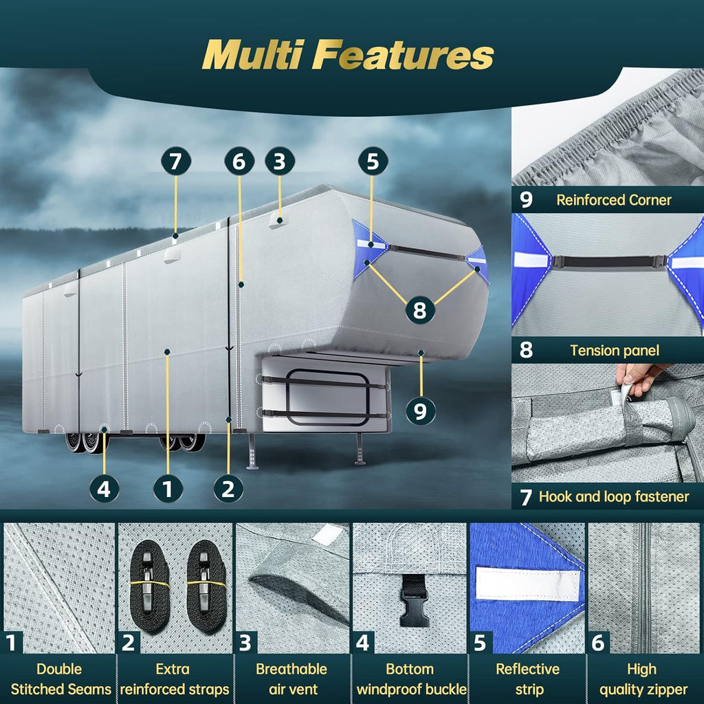 Waterproof Ripstop 5th Wheel RV Cover with Tire Covers F691