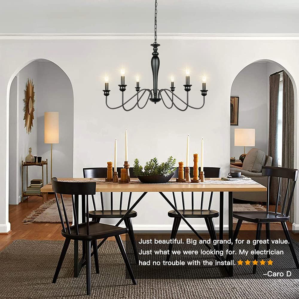 6-Light Black Iron Candle Chandelier E798