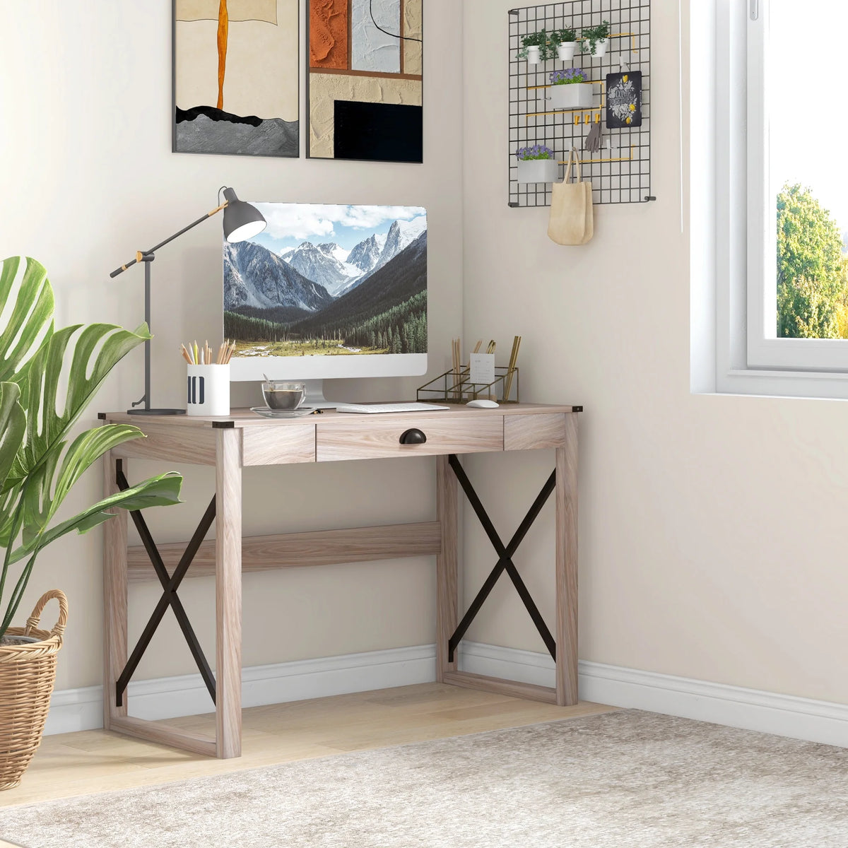 44 inch Rustic Writing Desk with Storage Drawer Y78613