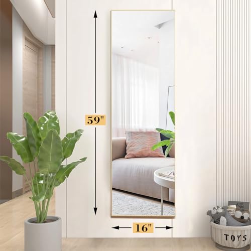 Arched Full Length Mirror with Stand Aluminum Frame Black 59"x16" P75071