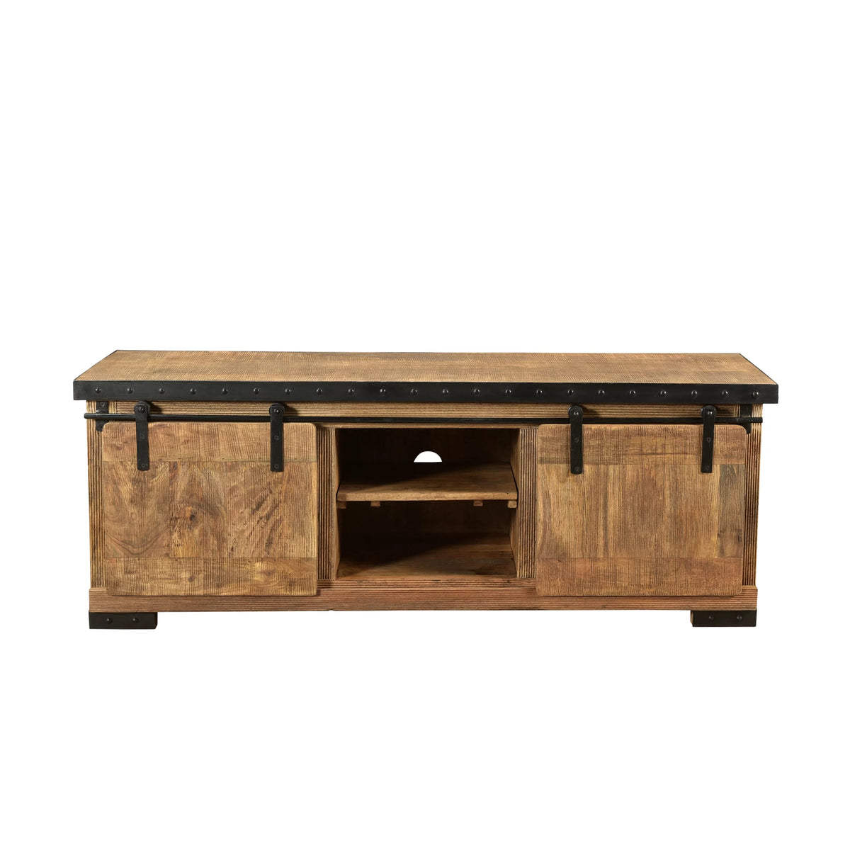 Natural and Black Mango Wood TV Stand Q5456