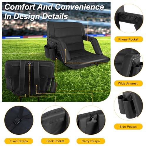 2 Pack Wide Folding Stadium Seats with Back Support and Cushion E875