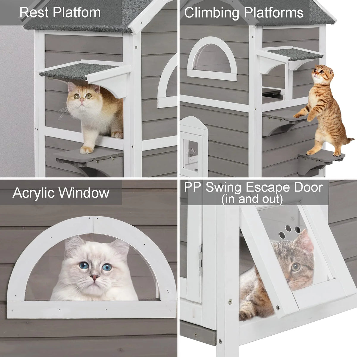 Weatherproof Two Story Wooden Outdoor Cat House S888