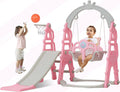 5 in 1 Toddler Slide Swing Set with Basketball Hoop Blue P69511