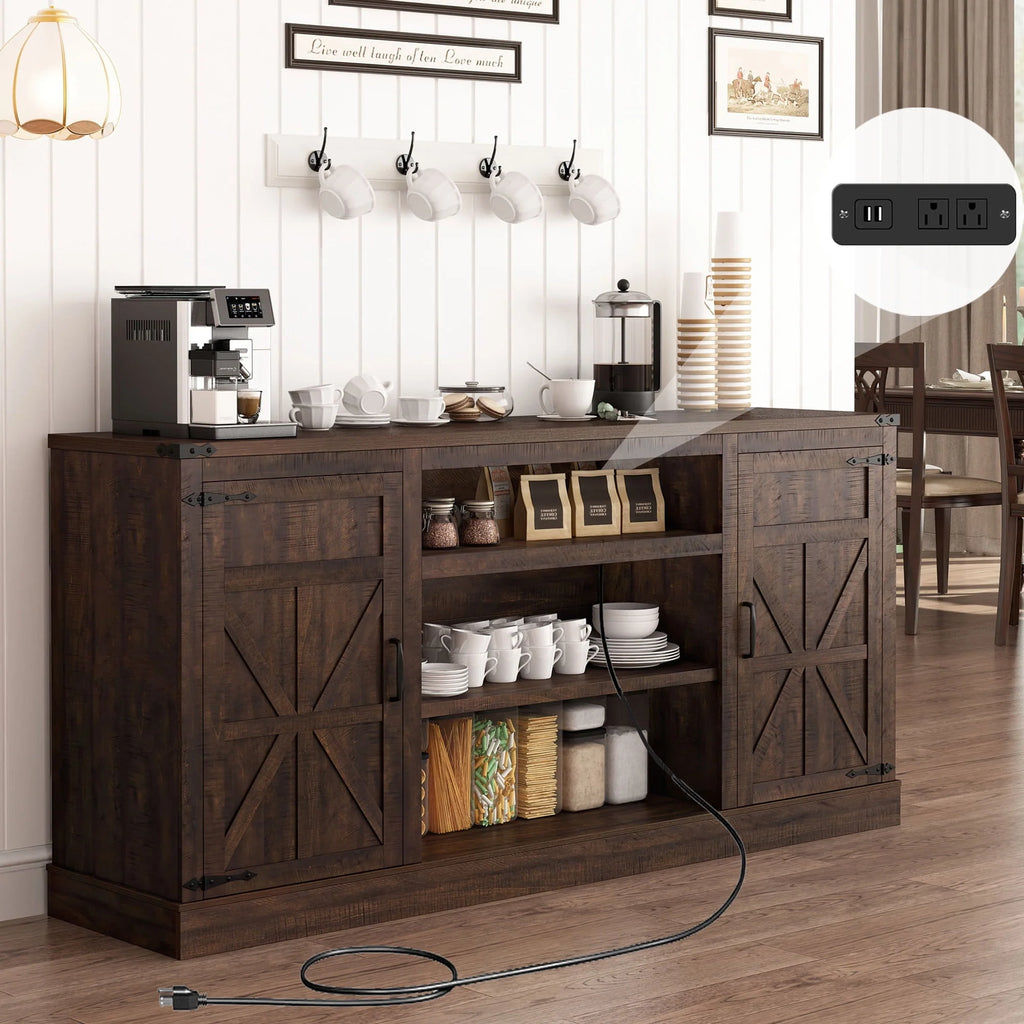 4 Layer Brown Coffee Bar Cabinet with Power Outlet C2084