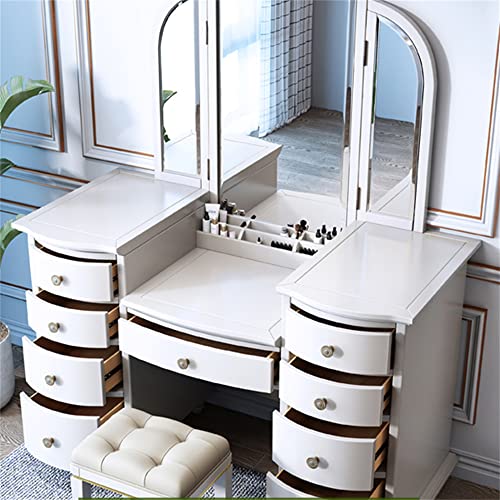 9 Drawer Vanity Table and Stool Set with LED Light W718760