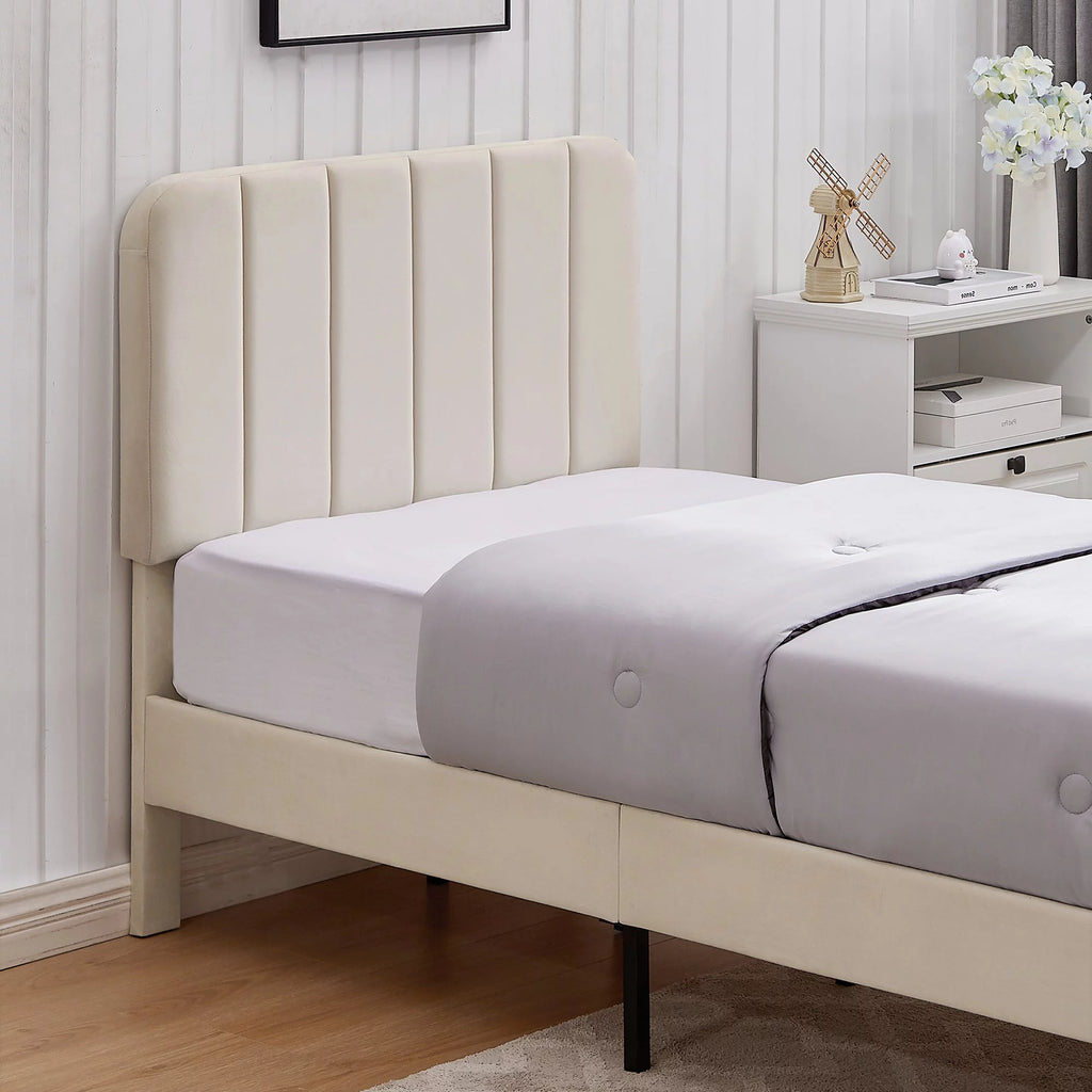 Twin Size Upholstered Platform Bed Frame with Adjustable Headboard V130533