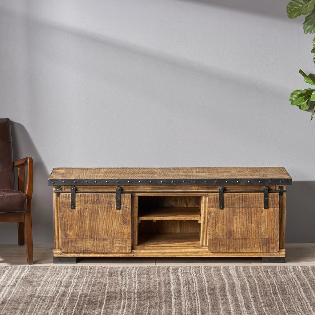 Natural and Black Mango Wood TV Stand Q5456