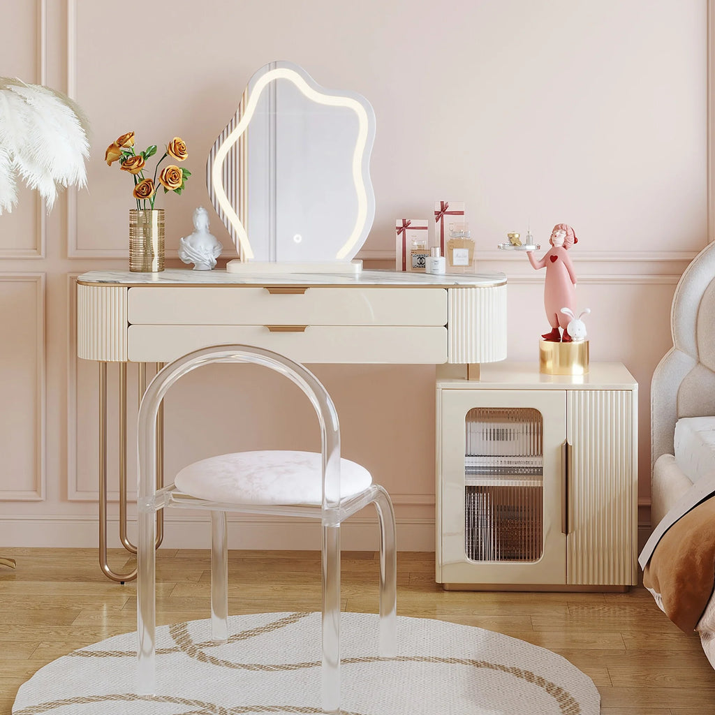 Modern Makeup Vanity Dressing Table with Drawers, White F424