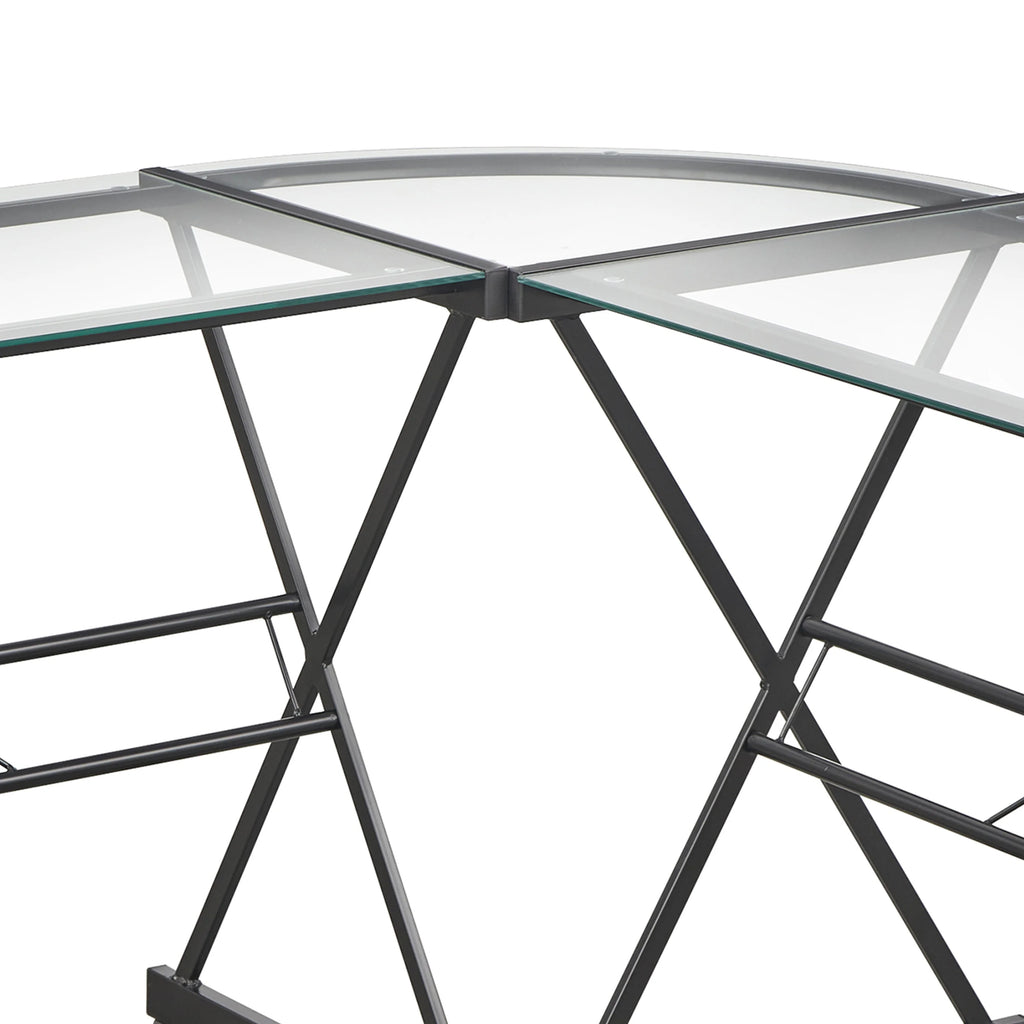 L Shape Computer Desk with Metal Frame & Clear Glass Top G50011