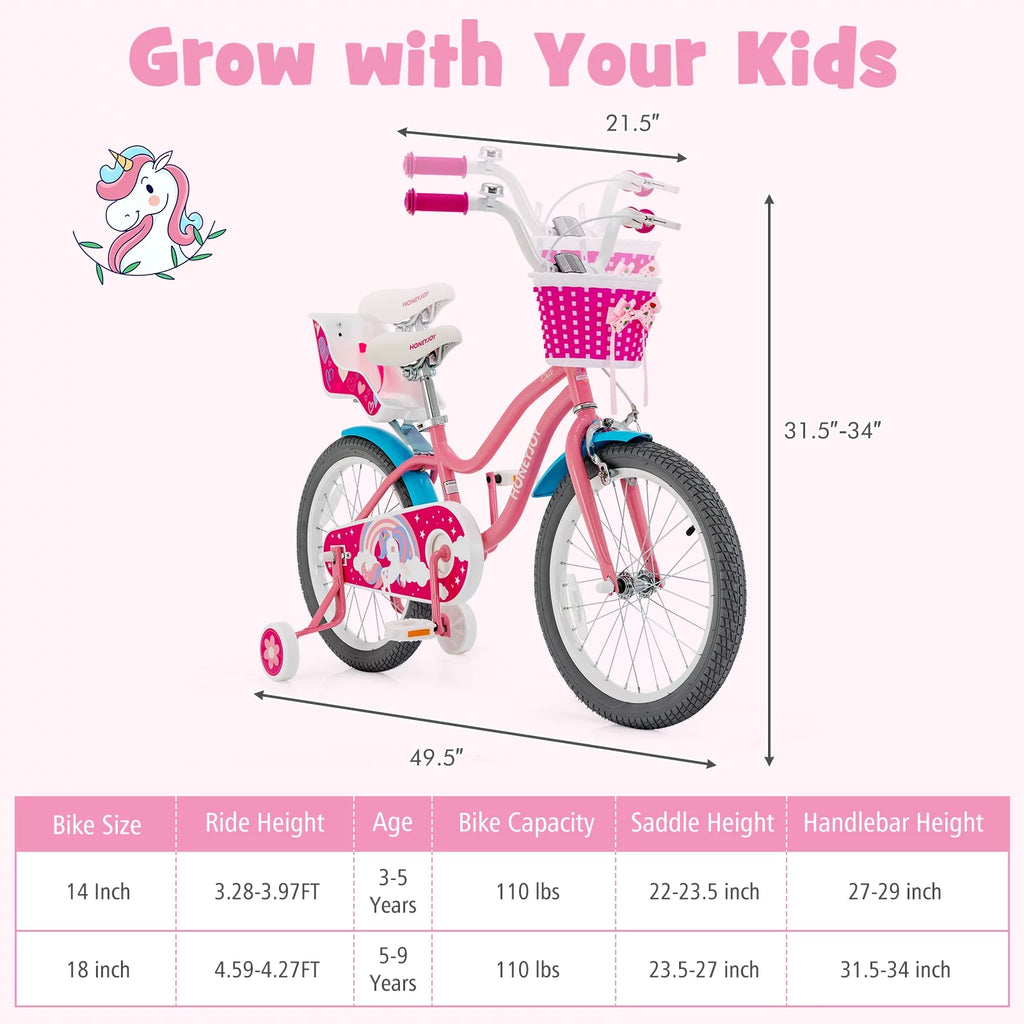 18 Inches Kids Bicycle with Training Wheels and Basket C24776