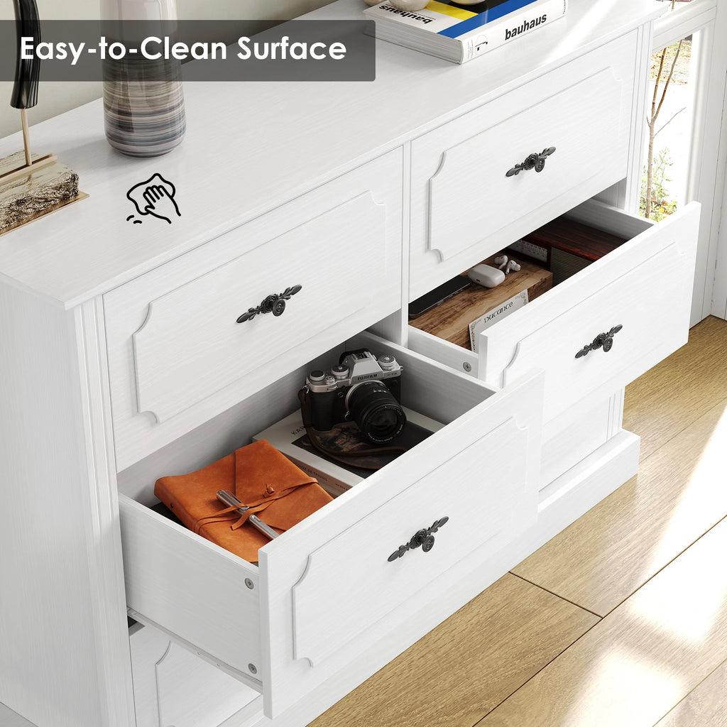 White 6 Drawer Wood Dresser Y4804