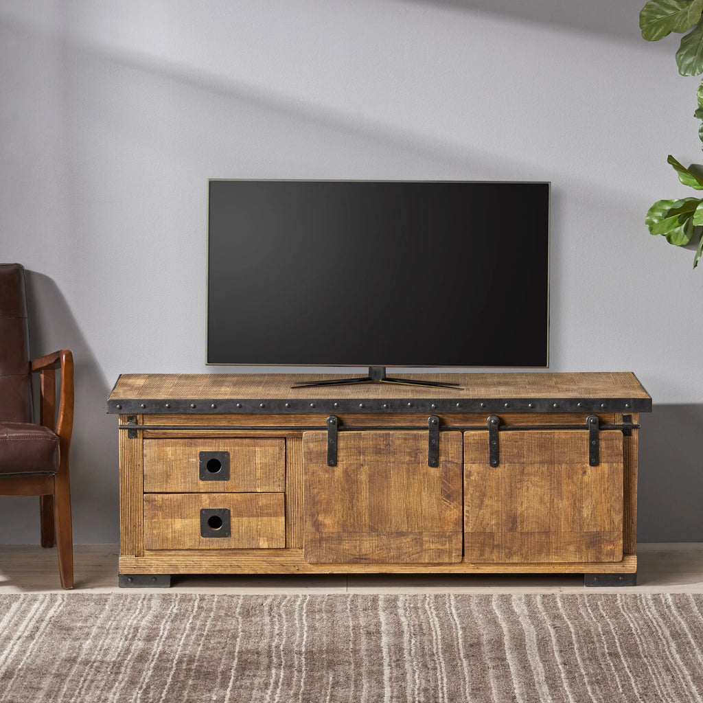 Natural and Black Mango Wood TV Stand Q5456