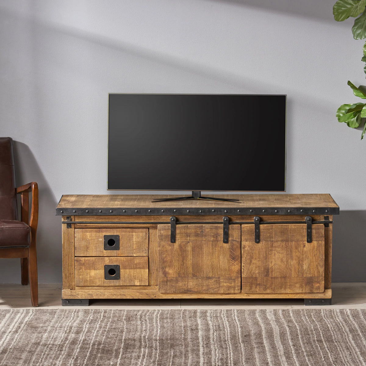 Natural and Black Mango Wood TV Stand Q5456