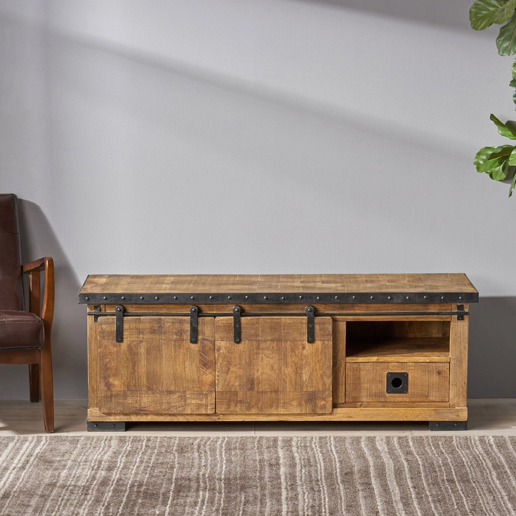 Natural and Black Mango Wood TV Stand Q5456