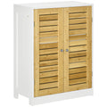 Bathroom Floor Cabinet with Bamboo Doors, Adjustable Shelves, White and Natural G244781